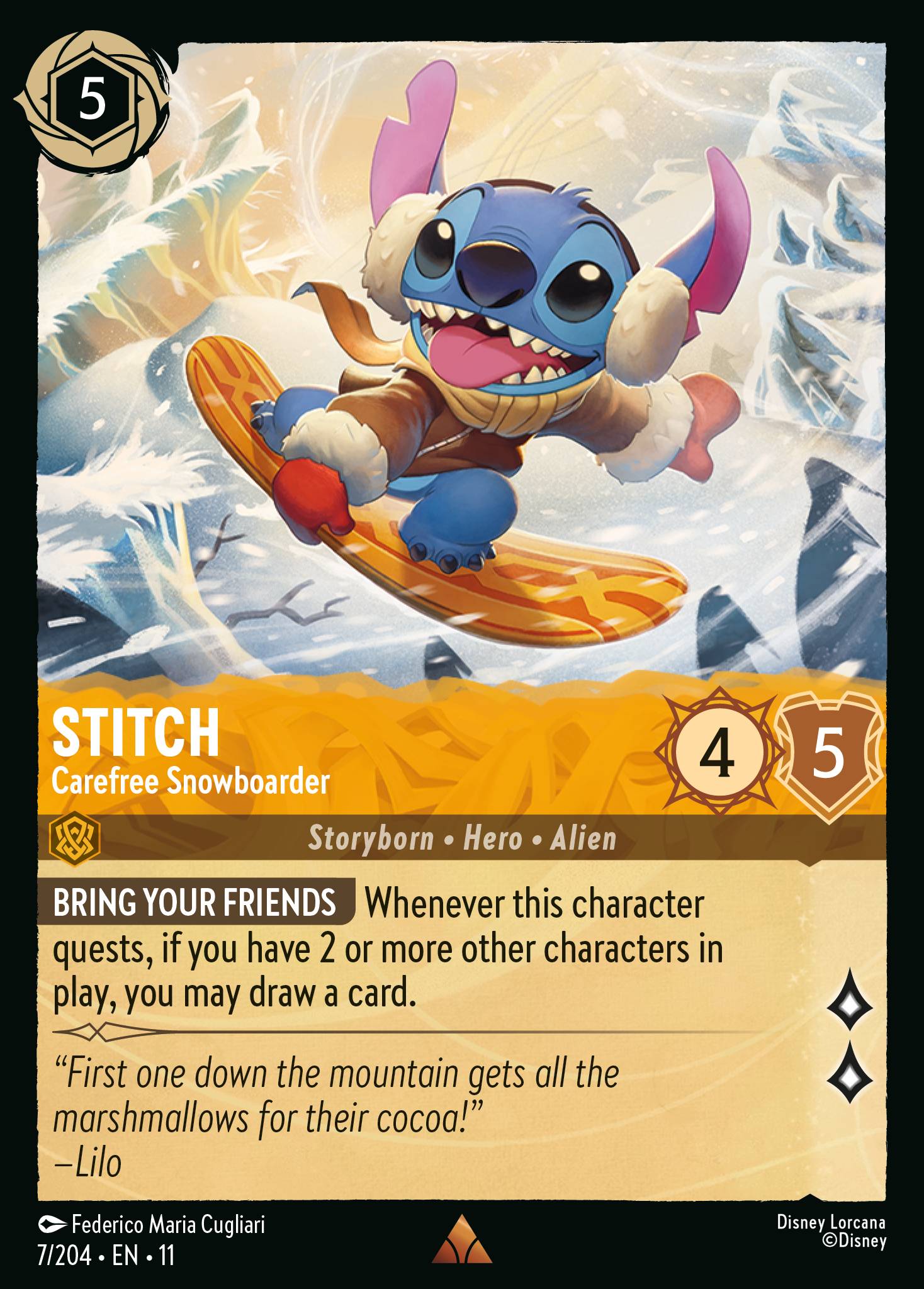 Stitch - Carefree Snowboarder — Winterspell (11WSP-7) Disney Lorcana card