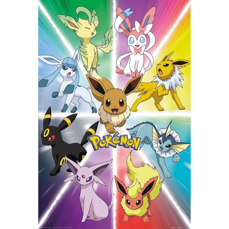 Pokémon Eevee Evolution maxi-poster met Eevee en al zijn evoluties | Lichcards Hoofdafbeelding