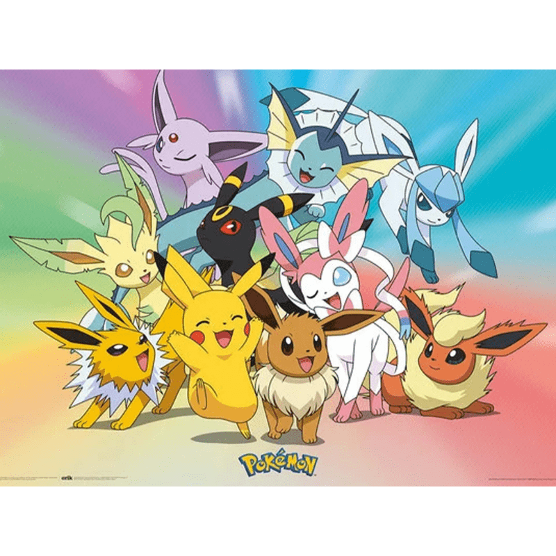 Pokémon maxi-poster met Eevee, zijn evoluties en Pikachu | Lichcards Hoofdafbeelding