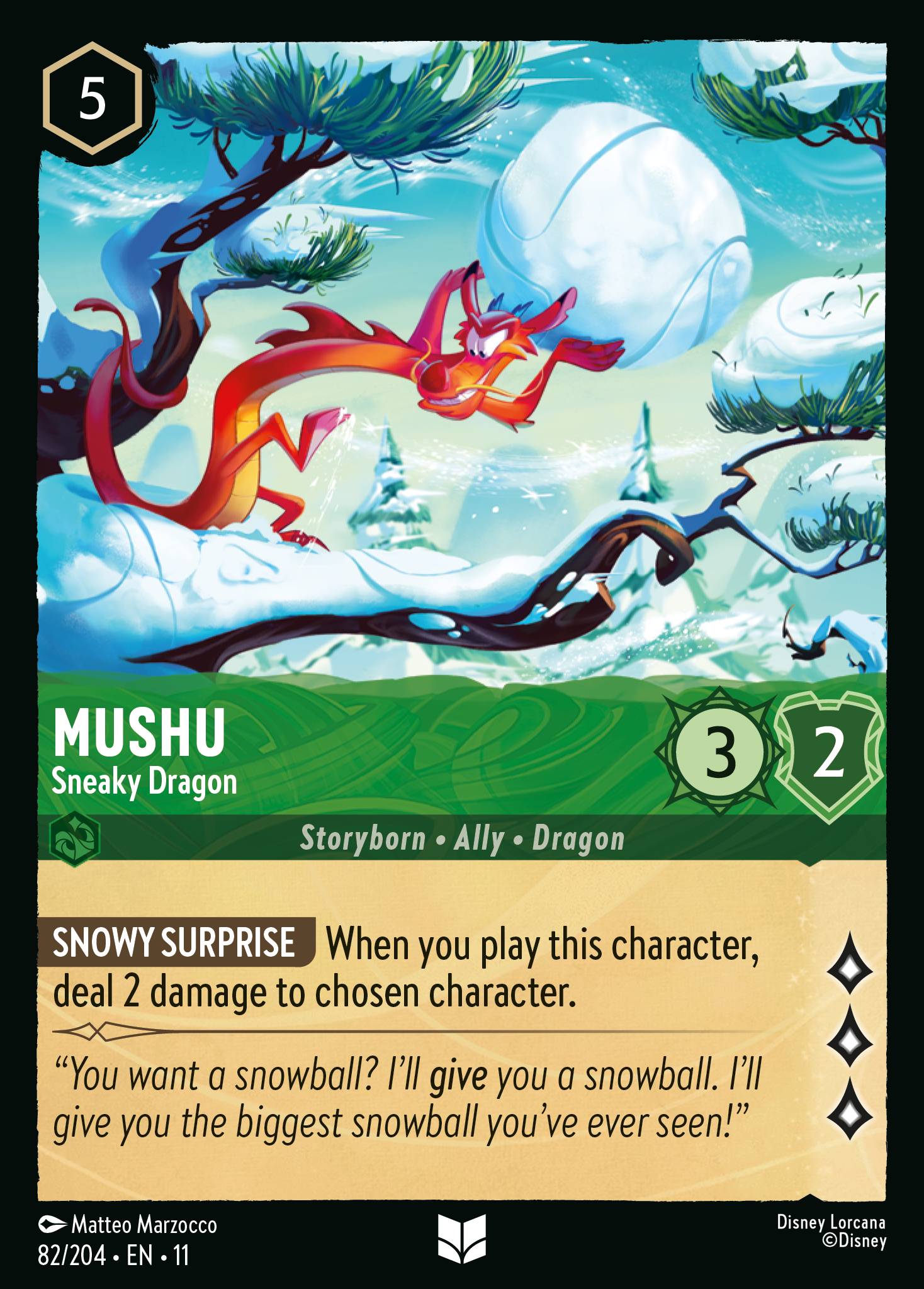Mushu - Sneaky Dragon — Winterspell (11WSP-82) Disney Lorcana card