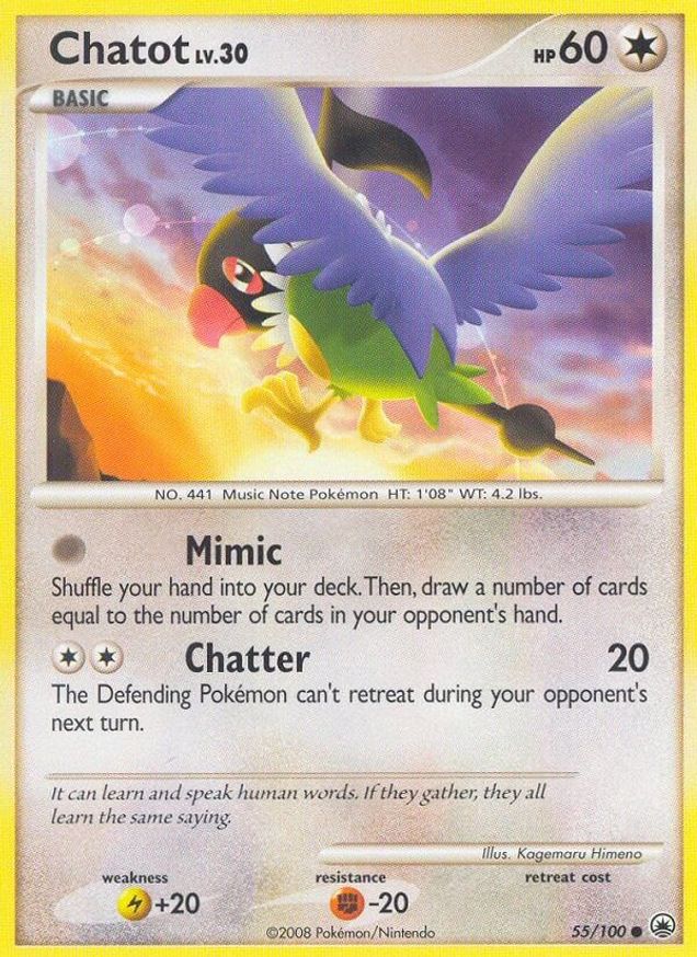 Pokémon-kaart Chatot LV.30 55/100 Common uit de set Majestic Dawn