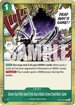 Demon Aura Nine Sword Style Asura Blades Drawn Dead Man's Game (OP12-037) (V.1) - Legacy of the Master (Rare) [OP12-037] Immagine principale del prodotto