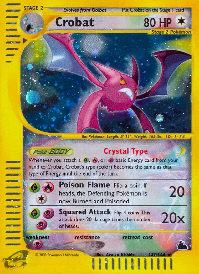 Pokémon-kaart Crobat 147/144 Secret Rare uit de set Skyridge