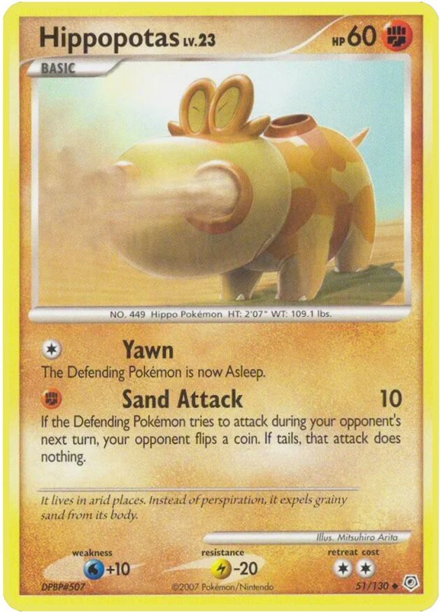 Pokémon-kaart Hippopotas 51/130 Uncommon uit de set Diamond & Pearl