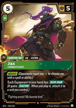 Jax, Unmatched (V.1 - Rare) - Spiritforged (Rare) [SFD-054] Image principale du produit