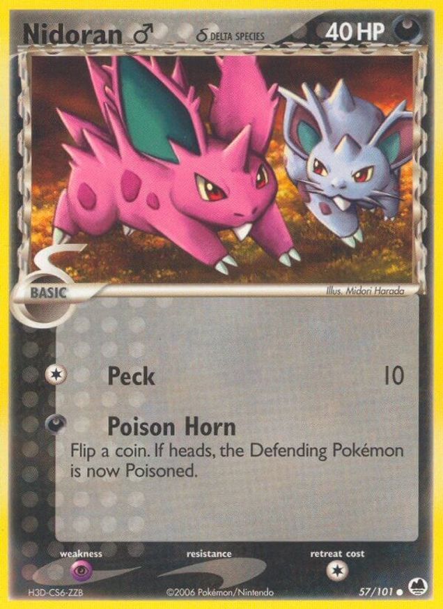 Pokémon-kaart Nidoran ♂ δ Delta Species 57/101 Common uit de set EX Dragon Frontiers