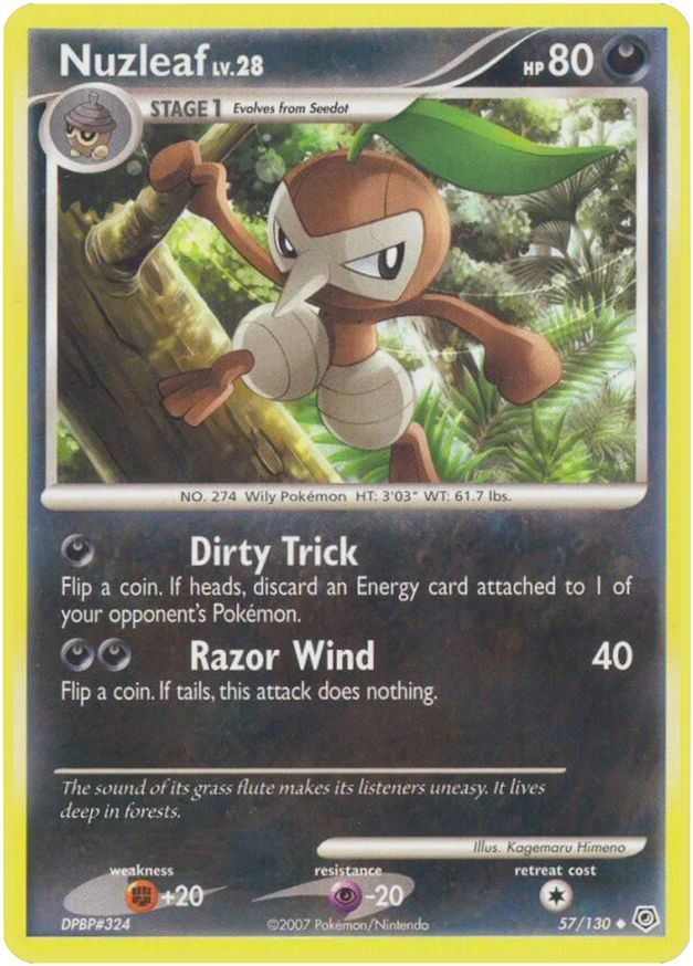 Pokémon-kaart Nuzleaf LV.28 57/130 Uncommon uit de set Diamond & Pearl