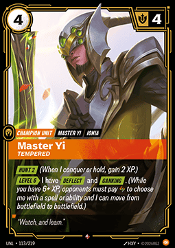 Master Yi, Tempered (V.1 - Rare) - Unleashed (Rare) [UNL-113] Hoofdafbeelding