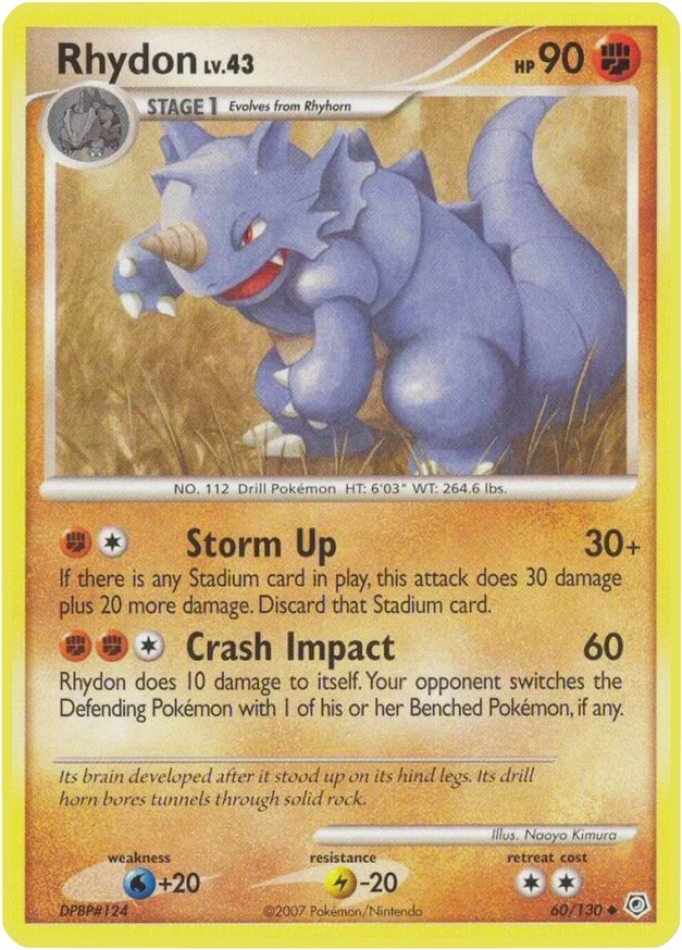Pokémon-kaart Rhydon LV.43 60/130 Uncommon uit de set Diamond & Pearl