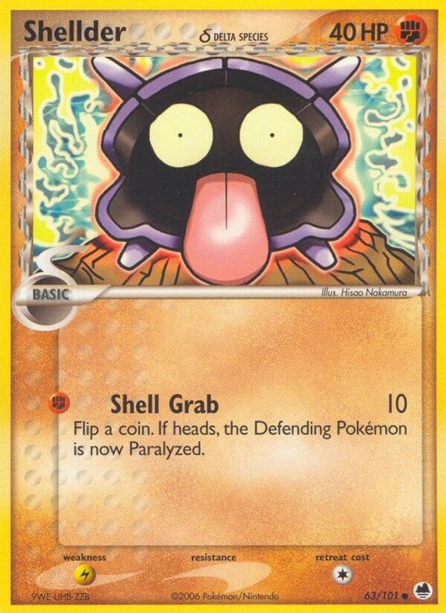 Pokémon-kaart Shellder δ Delta Species 63/101 Common uit de set EX Dragon Frontiers Imagen principal del producto