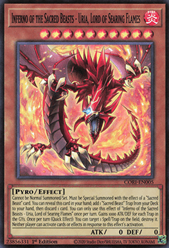 Inferno of the Sacred Beasts - Uria, Lord of Searing Flames (V.1 - Super Rare) Hoofdafbeelding