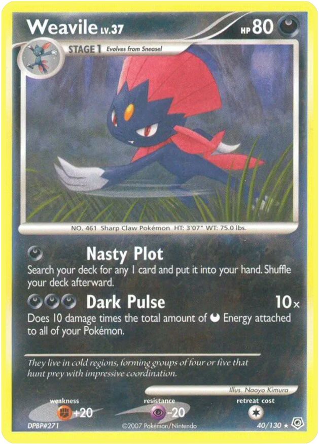 Pokémon-kaart Weavile LV.37 40/130 Rare uit de set Diamond & Pearl