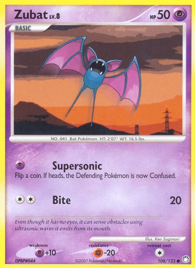 Pokémon-kaart Zubat 108/123 Common uit de set Mysterious Treasures Hoofdafbeelding