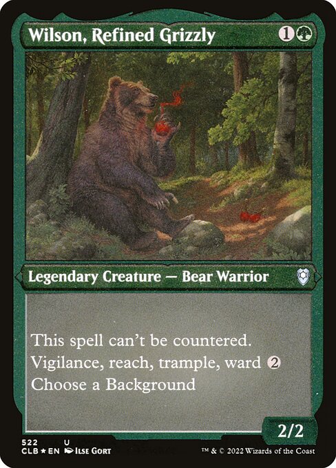 Wilson, Refined Grizzly – Commander Legends: Battle for Baldur's Gate (CLB-522) Magic: The Gathering card | LC-REM-20260804-15151265448268-91422b68-b4a8-4138-8aee-bc98d33d6a6c Image principale du produit