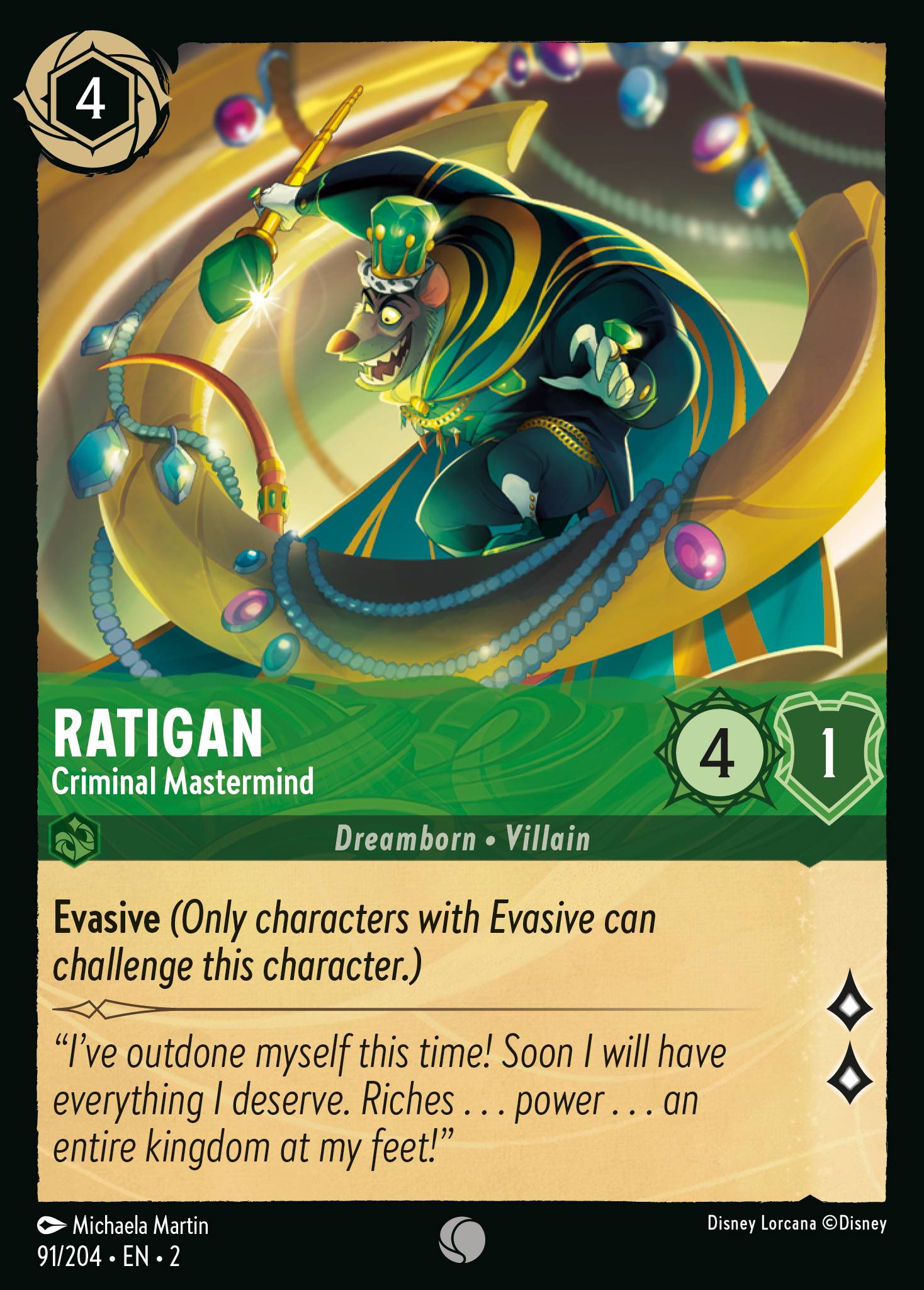 Ratigan - Criminal Mastermind — Rise of the Floodborn (2ROF-91) Disney Lorcana card