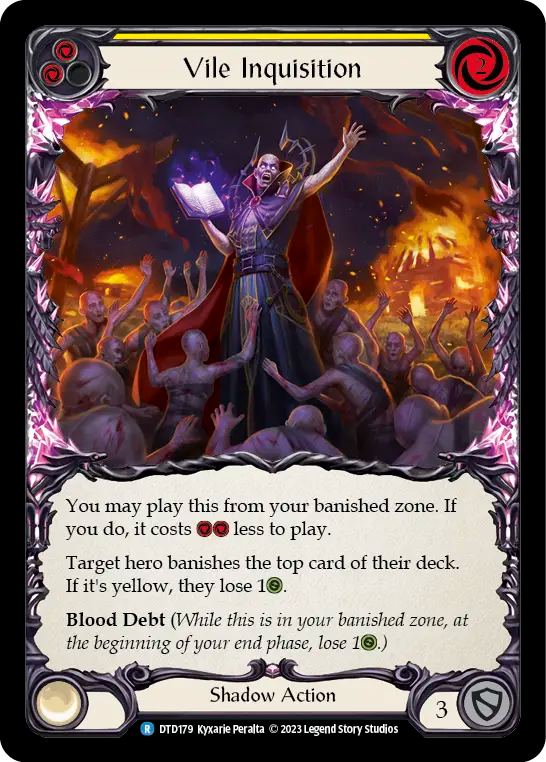 Vile Inquisition (Yellow) — Dusk till Dawn (DTD-179) Flesh and Blood card Imagen principal del producto