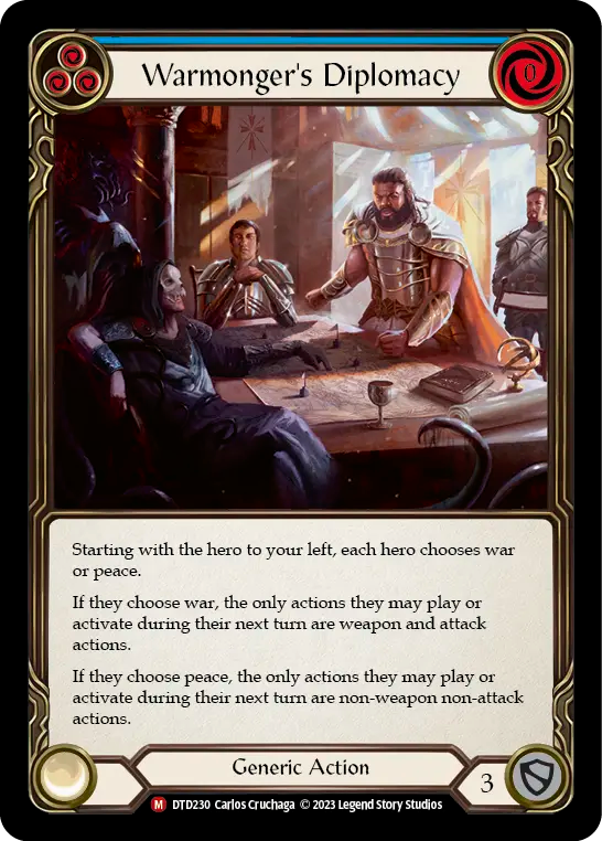 Warmonger's Diplomacy — Dusk till Dawn (DTD-230) Flesh and Blood card Imagen principal del producto
