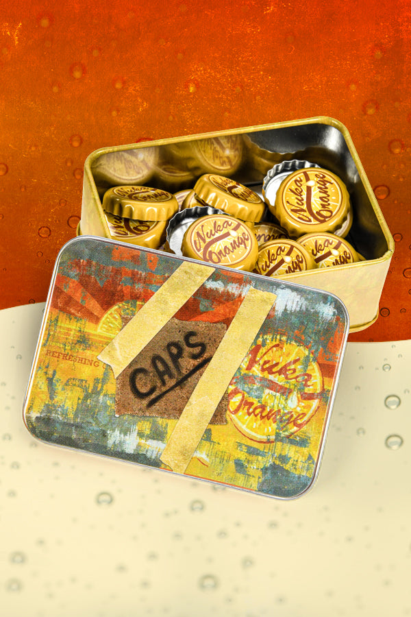 Fallout Bottle Cap Series Nuka-Cola Orange verzamelblik met 20 bottle caps Hoofdafbeelding