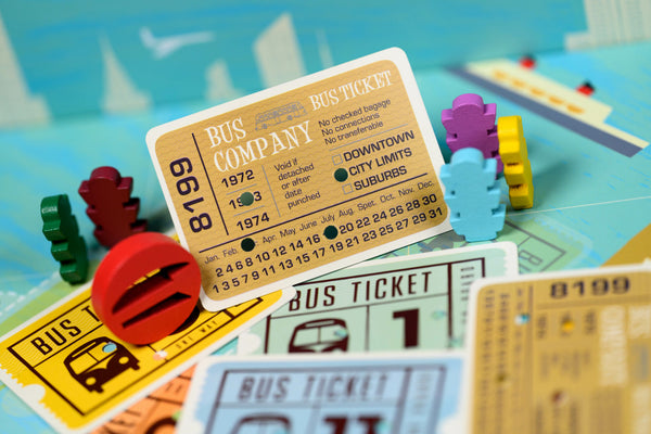 Get On Board New York and London bus tickets and player pieces