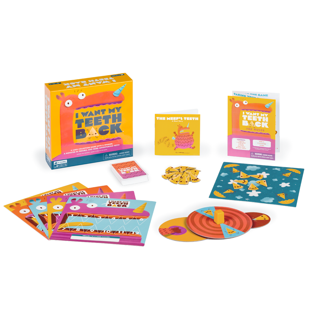 I Want My Teeth Back box with cards, spinner and teeth tokens