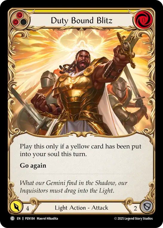 Duty Bound Blitz (Yellow) — Compendium Of Rathe (PEN-184) Flesh and Blood card