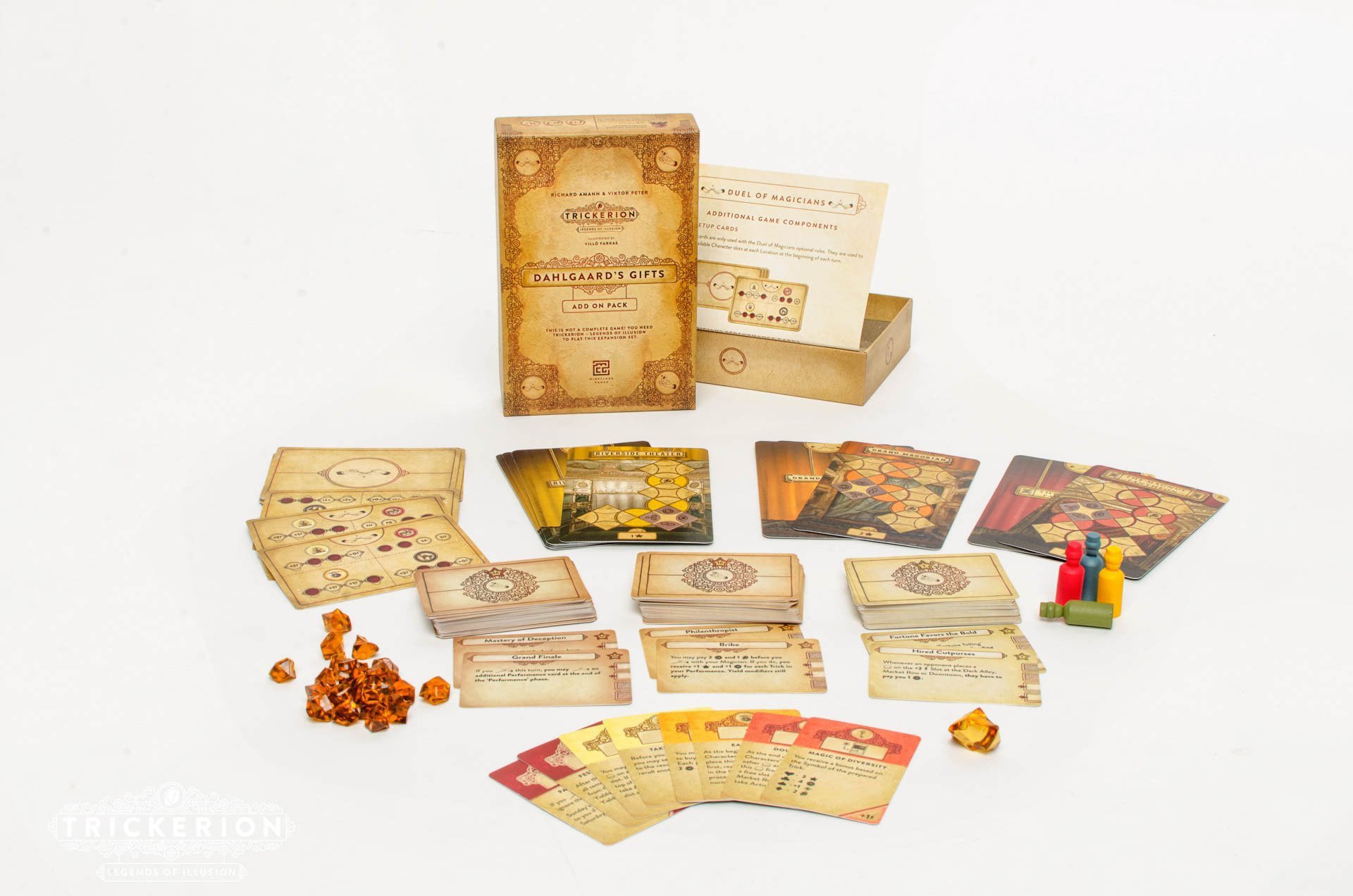 Trickerion: Dahlgaard's Gifts – officiële overzichtsfoto van alle onderdelen