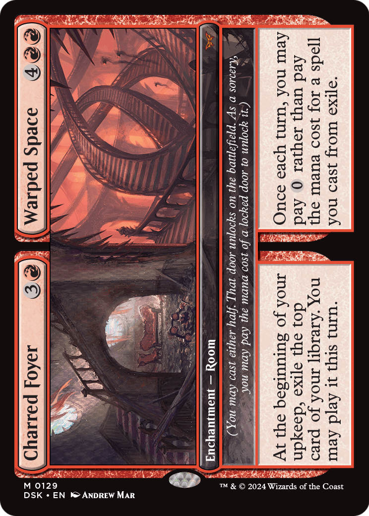 Charred Foyer // Warped Space – Duskmourn: House of Horror 129 – Magic: The Gathering single card Hoofdafbeelding