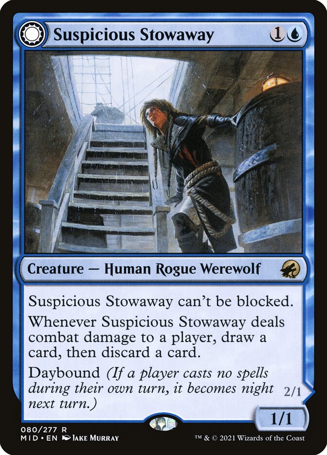 Magic-kaart Suspicious Stowaway // Seafaring Werewolf MID-80 uit Innistrad: Midnight Hunt (Rare)