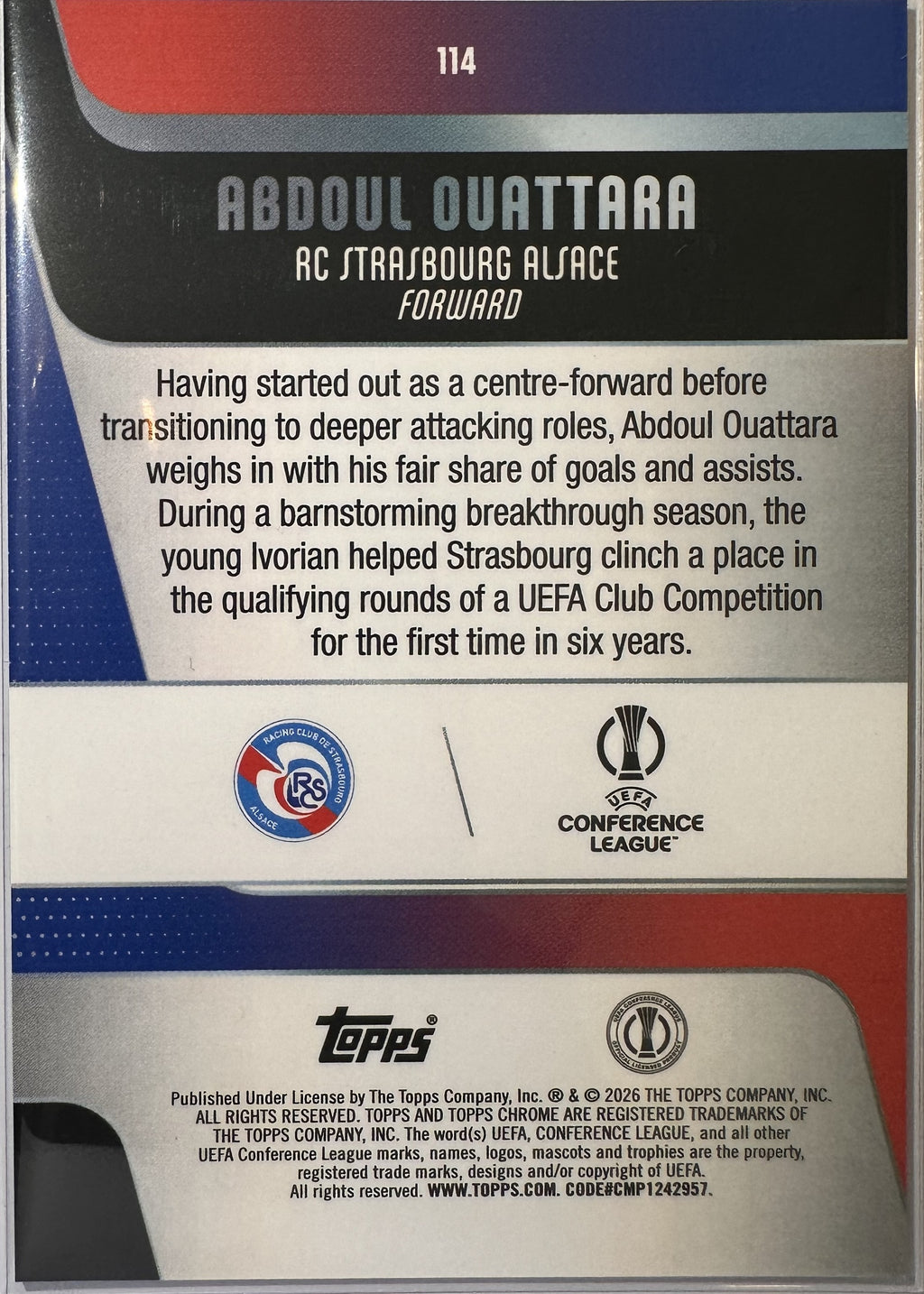 Abdoul Ouattara - 2025-26 Topps Chrome UEFA Club Competitions (Blue Refractor 117/150 RC) [114] - achterkant