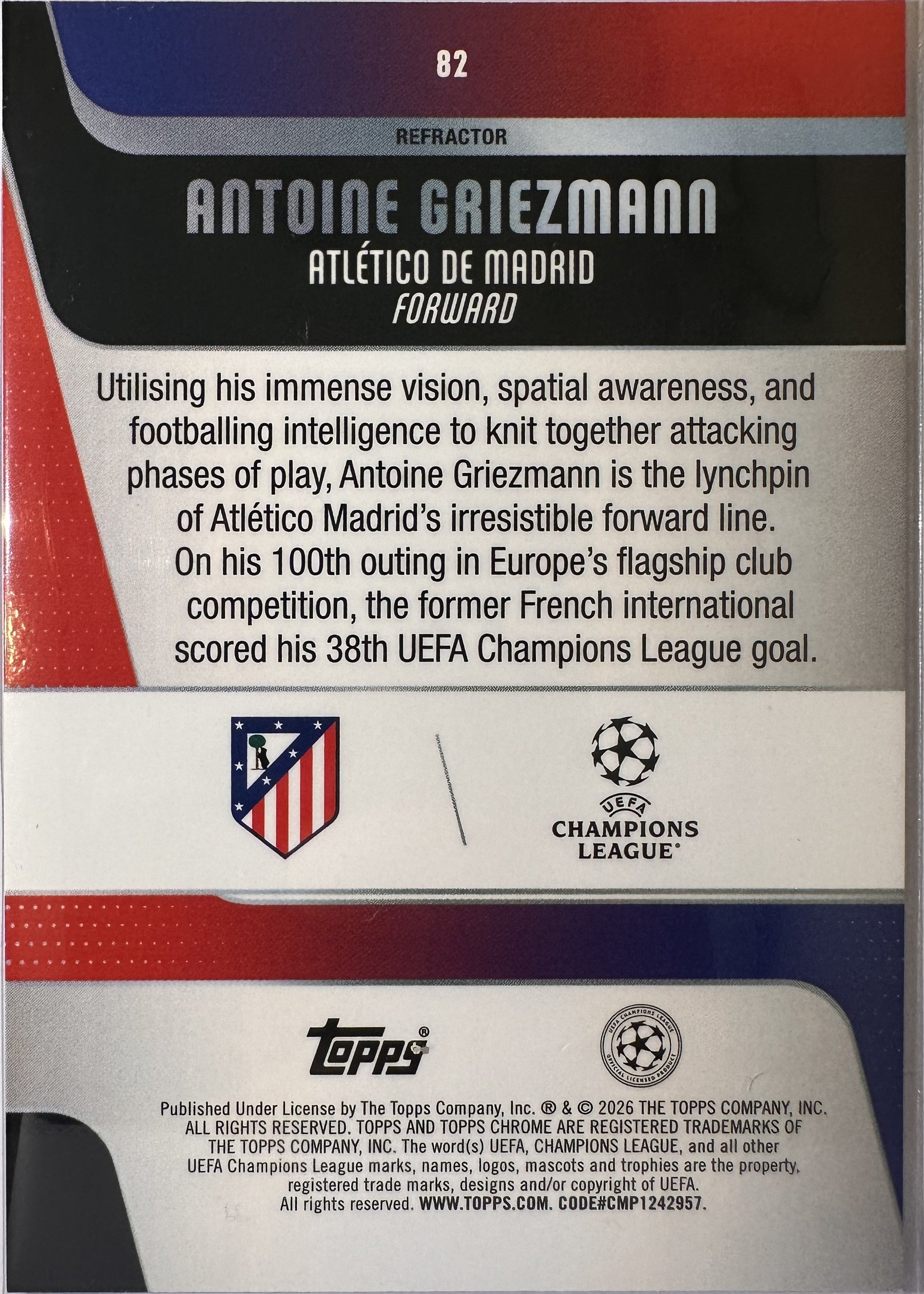 Antoine Griezmann - 2025-26 Topps Chrome UEFA Club Competitions (Refractor) [82] - achterkant