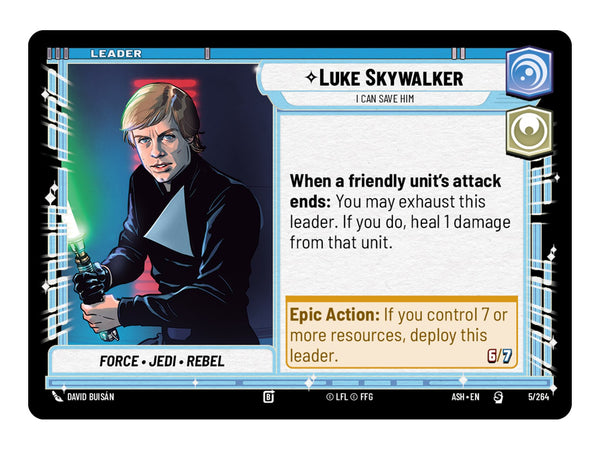 Star Wars Unlimited Ashes of the Empire Spotlight Deck Luke Skywalker - de Luke Skywalker leaderkaart uit het deck