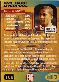 ProMatch 1996 Series 1 – Phil Babb – Liverpool – 166 – Engels – achterkant | Lichcards