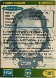 ProMatch Footballers ’99 Series 4 – Patrik Berger – Liverpool – S4/083 – Engels – achterkant | Lichcards