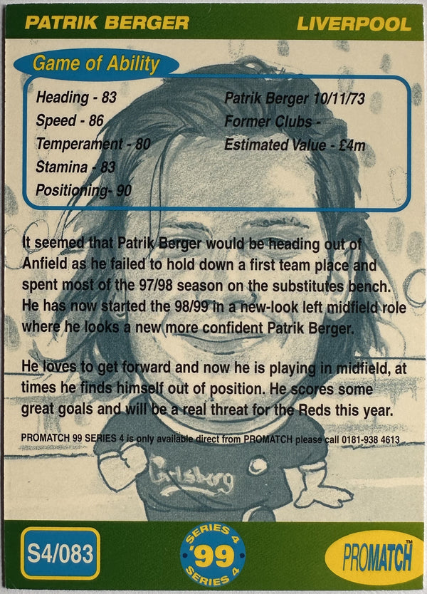 ProMatch Footballers ’99 Series 4 – Patrik Berger – Liverpool – S4/083 – Engels – Near Mint – achterkant