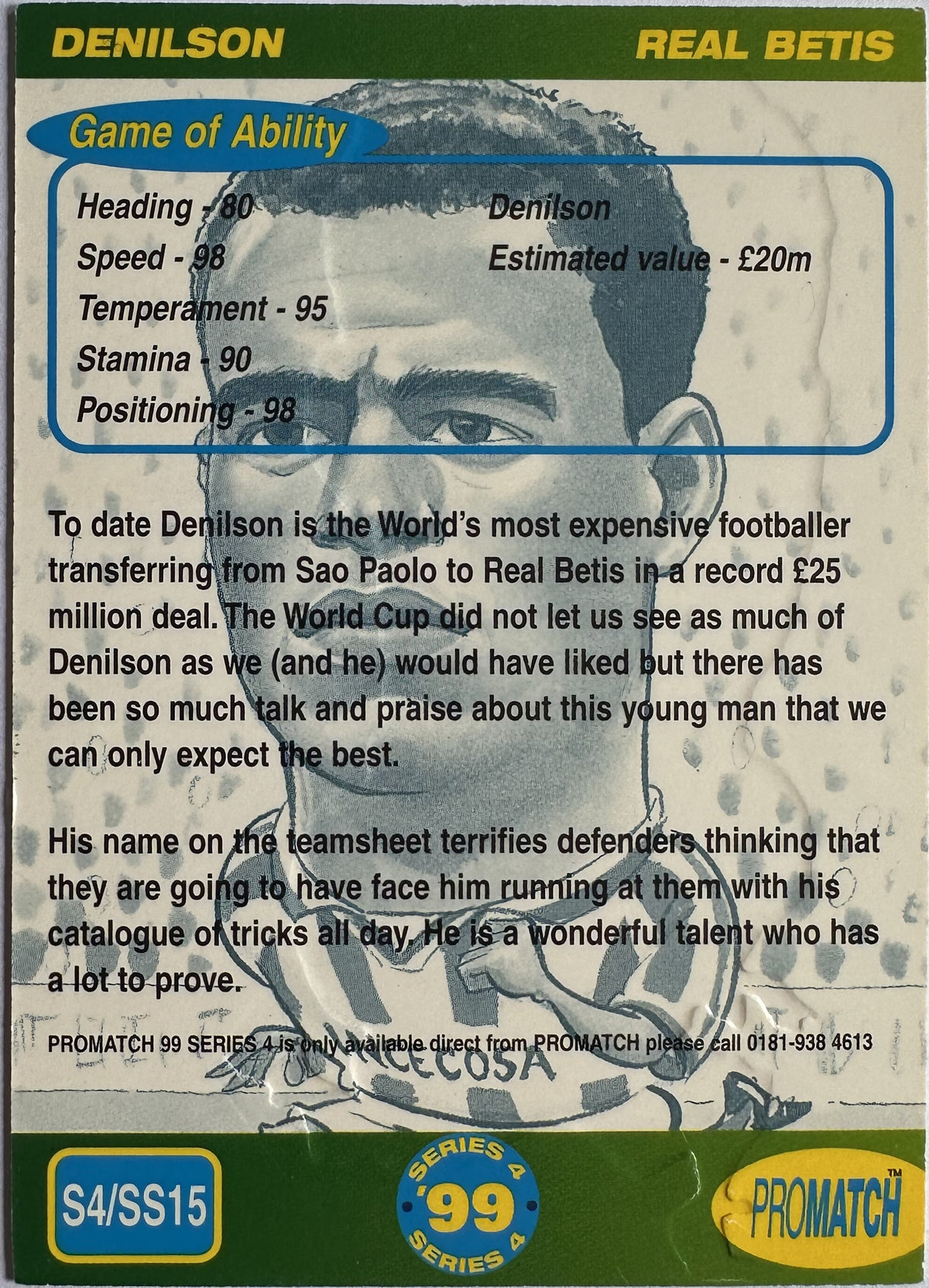 ProMatch Footballers ’99 Series 4 – Denílson – Real Betis – S4/SS15 – Engels – Near Mint – achterkant