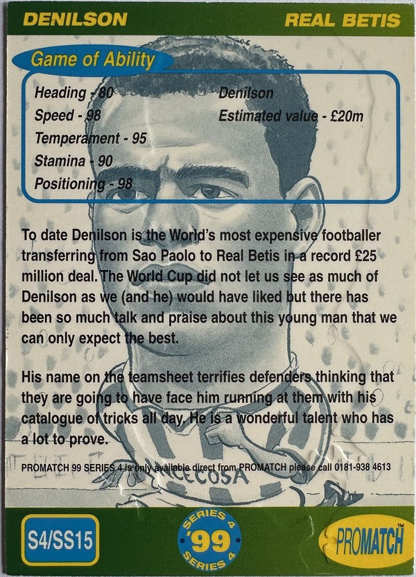 ProMatch Footballers ’99 Series 4 – Denílson – Real Betis – S4/SS15 – Engels – Near Mint – achterkant