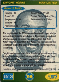 ProMatch Footballers ’99 Series 4 – Dwight Yorke – Manchester United – S4/100 – Engels – achterkant | Lichcards