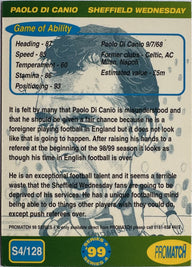 ProMatch Footballers ’99 Series 4 – Paolo Di Canio – Sheffield Wednesday – S4/128 – Engels – achterkant | Lichcards