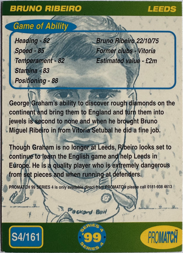 ProMatch Footballers ’99 Series 4 – Bruno Ribeiro – Leeds United – S4/161 – Engels – Near Mint – achterkant
