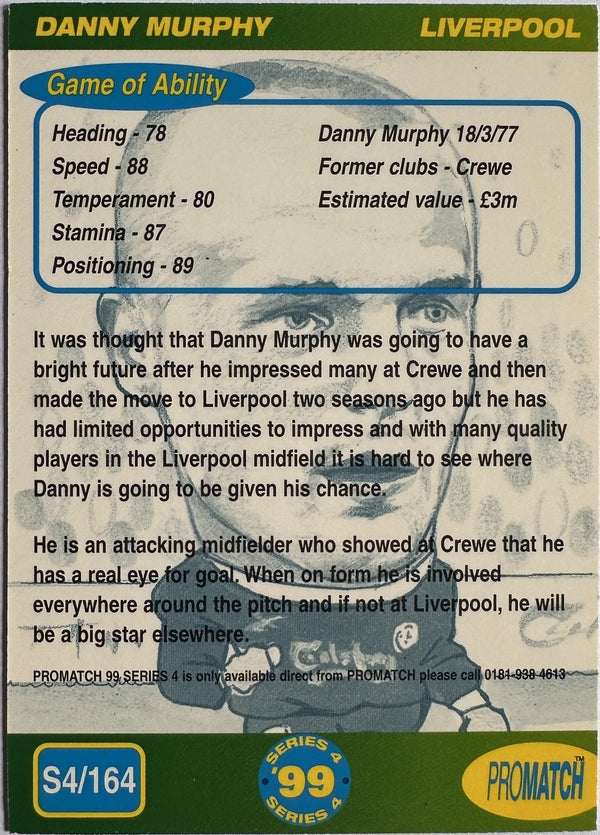 ProMatch Footballers ’99 Series 4 – Danny Murphy – Liverpool – S4/164 – Engels – Near Mint – achterkant