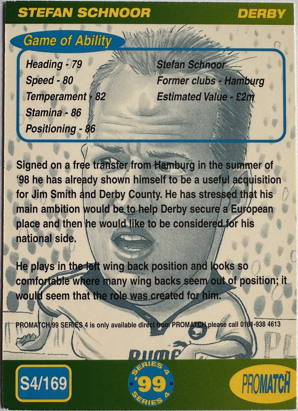 ProMatch Footballers ’99 Series 4 – Stefan Schnoor – Derby County – S4/169 – Engels – Near Mint – achterkant