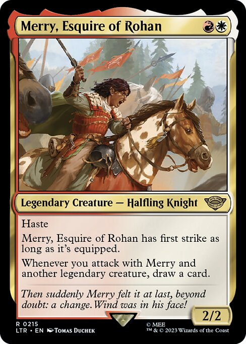 Merry, Esquire of Rohan – The Lord of the Rings: Tales of Middle-earth (LTR-215) Magic: The Gathering card Main image
