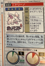 Nidorino #033 Red Pokemon Japanese 1996 Monsters Collection Bandai Carddass - achterkant | Lichcards