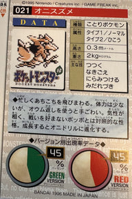 Spearow #021 Red Pokemon Japanese 1996 Monsters Collection Bandai Carddass - achterkant | Lichcards