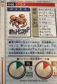 Paras #046 Green Pokemon Japanese 1996 Monsters Collection Bandai Carddass - achterkant | Lichcards