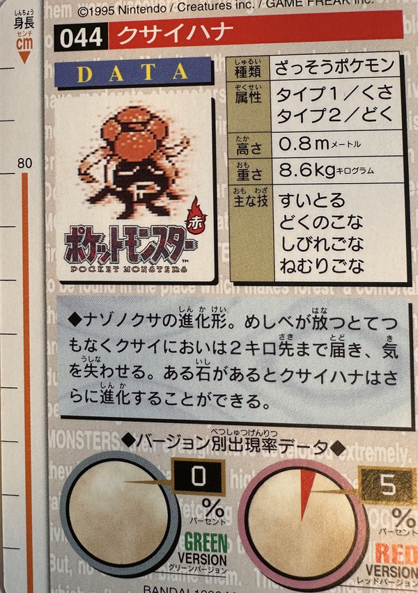 Gloom #044 Green Pokemon Japanese 1996 Monsters Collection Bandai Carddass - achterkant