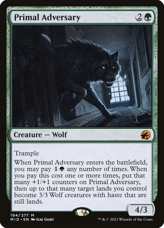 Magic-kaart Primal Adversary MID-194 uit Innistrad: Midnight Hunt (Mythic) Hoofdafbeelding