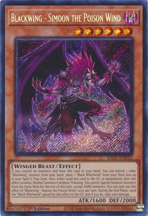 Blackwing - Simoon the Poison Wind (Secret Rare) - RA01-EN012 - Secret Rare - 1st Edition