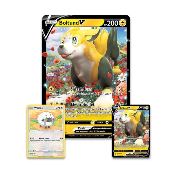 Pokémon Boltund V Box - inhoud: de foil promokaarten Boltund V en Wooloo en de jumbokaart Boltund V