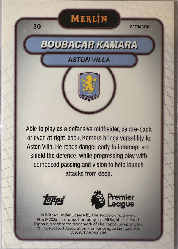 Boubacar Kamara - 2025-26 Topps Merlin Premier League (Refractor) [30] - achterkant